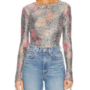 Intimately Free People Floral Black Noir L/Sleeve In Midnight Combo Women Size L